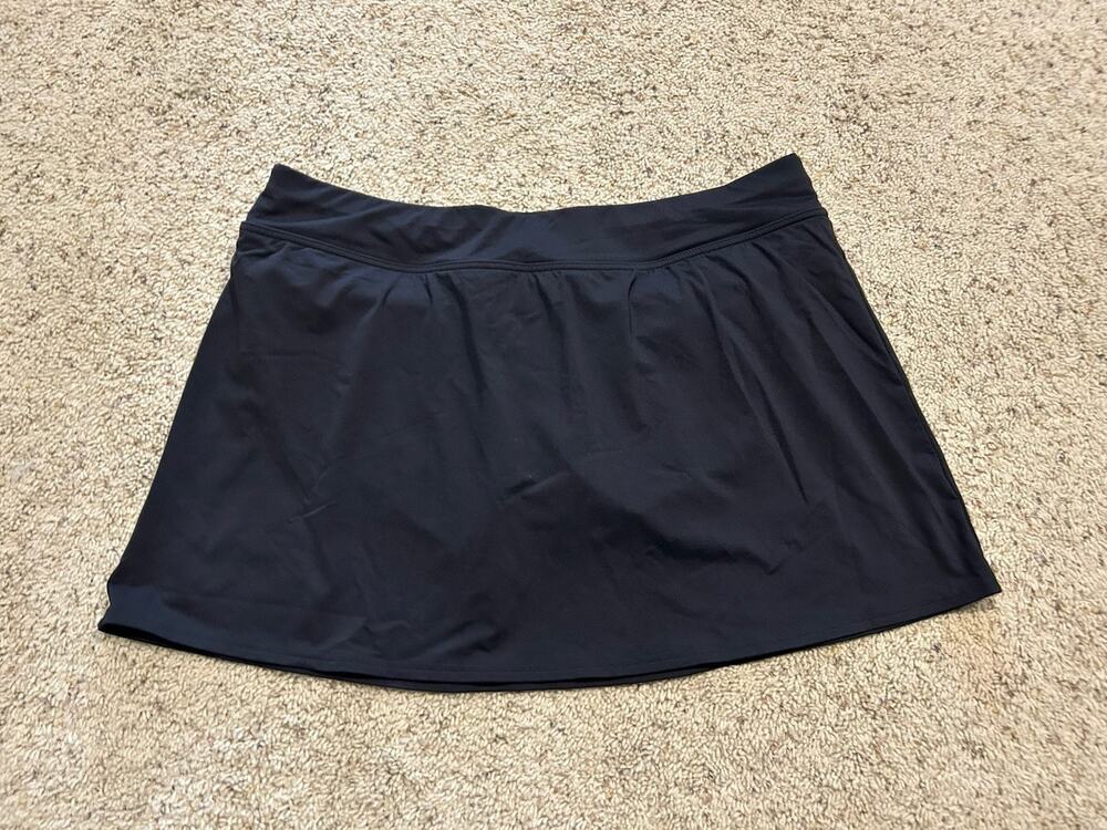 Lands End Size 14 Solid Black Swim Skirt With Built in Brief Skort B26